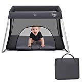 BABY JOY Baby Foldable Travel Crib, 2 in 1 Portable Playpen with Soft Washable Mattress, Side Zipper Design, Lightweight Installation-Free Home Playard with Carry Bag, for Infants & Toddlers (Grey)