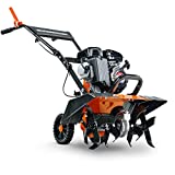 SuperHandy Tiller Cultivator 2.5HP 79cc 4 Stroke Ultra Duty 4 Premium Steel Adjustable Forward Rotating Tines for Garden, Lawn, Digging, Root/Weed Removal and Soil Cultivation