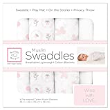 SwaddleDesigns Cotton Muslin Swaddle Blankets, Set of 4, Pastel Pink Butterflies and Posies, 46x46 Inch (Pack of 4)