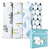 Muslin Baby Swaddle Blanket, Soft Cotton Neutral Receiving Blanket Wrap for Boys/ Girls Newborn, 4 Pack, Large 47x47 inches, Swaddling Blankets