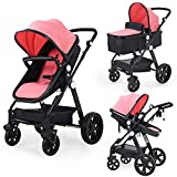 Newborn Infant Baby Bassinet Stroller - Sleeping & Sitting Mode 2 in 1 All Terrain High Landscape Shock Absorption Sunshade Comfortable Baby Toddler Strollers for 0-36 Months Old Babies