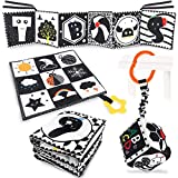 KUANGO Black and White High Contrast Baby Toys 0-3 Months for Newborn, Montessori Baby Sensory Toys Soft Book for Brain Development, Infant Newborn Baby Car Toys & Stroller Toys 3-6 6-9 Months