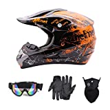 SanQing Motocross Helmet Fashion Youth Adult Dirt Bike Helmet Unisex-Adult Dirt Bike Off-Road Mountain Bike Motorcycle Helmet DOT Approved (Gloves Goggles Face Shield) 4Pcs Set (X-Large, Orange)