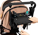 Non-Slip Universal Stroller Organizer with Cup Holders, Shoulder Strap, Roll Down Diaper Pocket, Detachable Phone Bag & Flexible Wipes Pocket. Baby Must have Accessories.