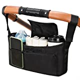 Stroller Organizer Storage Bag With Cup Holder Phone Bag Universal Stroller Caddy Adjustable Straps to Fit Most Stroller Rods And Handles (Black)