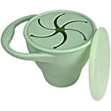 BraveJusticeKidsCo | Snack Attack Snack Cup | Collapsible Silicone Snack Container | Toddler and Baby Snack Catcher Lid (Mint Green)
