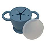 BraveJusticeKidsCo | Snack Attack II Snack Cup | Collapsible Silicone Snack Container | Toddler and Baby Snack Catcher Lid (Blue Steel)