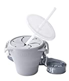 HOFISH Collapsible Silicone Snack Container for Toddlers | Spill Proof Snack Cups for Kids with Lid Removable Strings and Straw-Gray