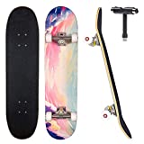 JECOLOS Pro Complete Skateboards for Beginners Adults Teens Kids Girls Boys 31'x8' Skate Boards 7 Layers Canadian Maple Double Kick Deck Concave Longboards (Sky)…