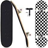 Pwigs Pro Complete Skateboards for Beginners Adults Youths Teens Kids Girls Boys 31'x8' Skate Boards Canadian Maple Double Kick Concave Longboards (Black)