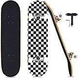 Pwigs Pro Complete Skateboards for Beginners Adults Youths Teens Kids Girls Boys 31'x8' Skate Boards Canadian Maple Double Kick Concave Longboards(Check)