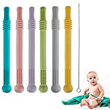 Hollow Teether Tubes, 6 Pack Chew Straw Toy for Infant Toddlers Silicone Teething Toys for Babies 3-12 Months BPA Free/ Freezable/ Dishwasher and Refrigerator Safe