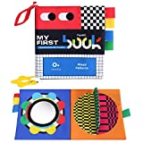 Papablic Luxury Baby Soft Book with Teether, High Contrast Black and White Crinkle Book for Early Education, Tummy Time Toys for Babies 0-12 Months with Baby Safe Mirror, Crinkle Pages and Squeaker