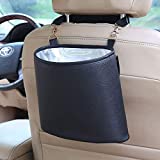 HerMia Hanging Car Trash Can Bin, Hanging Car Garbage Can PU Leather, Waterproof Litter Auto Trash Can for Travelling, Outdoor, and Vehicle (Black)