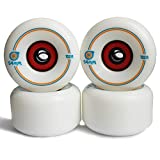 Skateboard Wheels - 54mm 4 pcs Set White, Professional Grade with ABEC-7 Bearings, for Street Skate, Vert Ramps, Tricks and Grinds, 102A Hardness