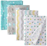 Luvable Friends Unisex Baby Cotton Flannel Receiving Blankets Basic Elephant 4-Pack, One Size