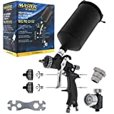 Master HP Pro 33 Series High Performance HVLP Spray Gun Ultimate Kit with 3 Fluid Tip Sets 1.3, 1.4 & 1.8mm and Air Pressure Regulator Gauge, MPS Cup Adapter - Automotive Basecoats, Clearcoats Primers