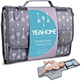 Portable Baby Diaper Changing Pad - YEAHOME Waterproof Travel Changing Table Pad for Newborn, Extended Cushioned Changing Mat with Head Pillow and Baby Stuff Pockets, Baby Shower Gifts