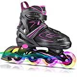 KAQINU Adjustable Inline Skates, Outdoor Roller Blades Skates with Full Illuminating Wheels for Women, Kids, Girls and Boys (Pink, M)