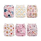 Babygoal Baby Girl Cloth Diapers, One Size Reusable Washable Pocket Nappy Covers, 6pcs Diapers +6pcs Microfiber Inserts+4pcs Bamboo Inserts 6FG25
