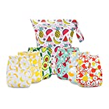 Simple Being Reusable Cloth Diapers, Double Gusset, One Size Adjustable, Washable Soft Absorbent, Waterproof Cover, Eco-Friendly Unisex Baby Girl Boy, six 4-Layers Microfiber Inserts (Foodie)