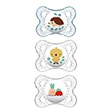 MAM Original Baby Pacifier, Nipple Shape Helps Promote Healthy Oral Development, Curved Shield to Protect Skin, 3 Pack, 0-6 Months, Clear/Boy