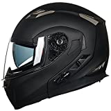 ILM Bluetooth Integrated Modular Flip up Full Face Motorcycle Helmet Sun Shield Mp3 Intercom (M, Matte Black)