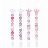 Yoofoss Pacifier Clip Silicone 4 Pack for Baby Girls BPA Free Teething Beads Fits Most Pacifier Styles and Teething Toys (Pink+White)