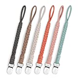 Pacifier Clip for Boys and Girls, Handmade Braided Cotton Baby Pacifier Holder Leash Smoother Clip Fits All Pacifiers Modern Unisex Baby Shower Set 6 Pack