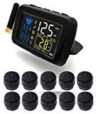 SYKIK-TPMS Real Time Tire Pressure Monitoring System for Cars, RVs and Trucks, 4 to 22 Wheels -Theft Sensors, with 3-Year US Warranty (10 Wheel)