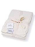 Sweet Acorn Knit Baby Blanket - Organic Cotton Baby & Toddler Receiving Blankets for Girls & Boys - Soft Knit Stroller / Throw Blankets - Cable Pattern - Salt White