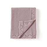 Organic Cotton Baby Blanket Knitted Toddler Blanket Soft Nursery Swaddling Blankets (Dusty Pink, 30x40)