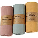 LifeTree Baby Swaddle Blankets, Soft Muslin Swaddle Blankets Boys Girls, Large 47 x 47 inches, Earthy Color, 3 Pack, 100% Organic Cotton, Solid Colors Receiving Blankets