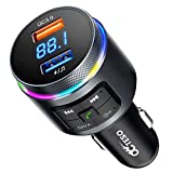 2022 Octeso Bluetooth FM Transmitter for Car, Auto-Tune Bluetooth Car Adapter, QC3.0 & Dual Microphones Bluetooth Radio for Car/ Music Player/ Car Kit with Big Knob Button, 9 Colors LED Backlit