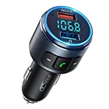 Octeso Upgraded V5.0 Bluetooth FM Transmitter for Car, QC3.0 & LED Backlit Wireless Bluetooth FM Radio Adapter Music Player/Car Kit with Hands-Free Calls, Siri Google Assistant