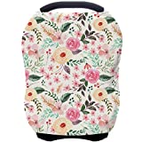 Nursing Carseat Canopy Breastfeeding Cover - Multi-use Stretchy Car Seat Covers for Babies, Baby Shower Gifts (Pink Floral)