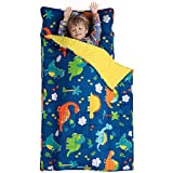 Kids Nap Mat with Weighted Blanket 3lb for Daycare, Insugar Sleeping Bag with Pillow, 2 in 1 Toddler Nap Mat for Preschool and Sleepovers, 50 x 20 Inches, Blue Dinosaur