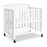 DaVinci Dylan Folding Portable 3-in-1 Convertible Mini Crib and Twin Bed in White, Greenguard Gold Certified