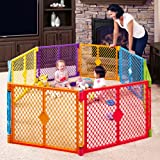 Toddleroo By North States Superyard Colorplay 8 Panel Baby Play Yard, Made In USA: Safe Play Area Anywhere. Carrying Strap For Easy Travel. Freestanding. 34.4 Sq. Ft. Enclosure (26' Tall, Multicolor)