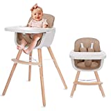 little dove 3-in-1 Convertible Wooden High Chair with Removable Tray and Adjustable Legs and Cushion - Brown