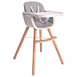 Baby High Chair, Wooden High Chair with Removable Tray and Adjustable Legs for Baby/Infants/Toddlers,Gray