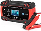 ABLY Car Battery Charger 12V/8A 24V/4A Automatic Smart Battery Charger/Maintainer with LCD Display Pulse Repair Charger Pack for Car, Lawn Mower, Motorcycle, Boat, SUV and More…