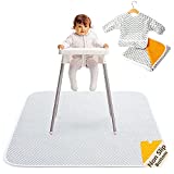 2-in-1 Waterproof Baby Splat Mat for Under High Chair (51” x 51”) with Toddler Smock and Weaning Ebook - Large Non-Slip Infant High Chair Mat Food Catcher Protects Floor from Mealtime Messes
