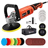 SILVEL Buffer Polisher, 1600W 7 Inch/6 Inch Polisher for Car Detailing , Wax Machine, 7 Variable Speed, with 6 Foam Pads, 2 Wool Pads, Packing Bag, Detachable Handle, for Boat Car Polishing and Waxing