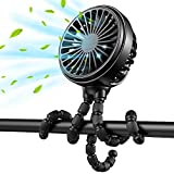 GUSGU Mini Stroller Fan Clip-on for Baby, Small Portable Fan Rechargeable and Handheld, USB Cooling Fan with 3 Adjustable Speeds and Flexible Tripod for Travel, Car Seat, Camping, and Bedroom