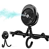 Misting Fan for Baby Stroller, Battery Operated Clip On Fan with Flexible Tripods - Rechargeable Portable Mist Fan for Baby Car Seat Crib Treadmill Bike