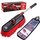 RIDE KINGS Car Duster Exterior Scratch Free,Car Dust Brush with Extendable Telescoping Handle to Remove Dust Pollen,Duster for Car,Truck,RV and Motorcycle,Large Car Mop Duster Head, Wax Cotton Hair
