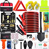 FORCAR Car Roadside Emergency Kit - Auto Vehicle Safety Road Side Assistance Kits with Jumper Cables, Tow Rope, Reflective Warning Triangle, Tire Pressure Gauge, Winter Car Kit for Women and Men