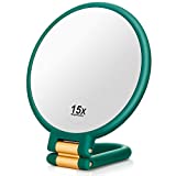 Handheld Mirror, 1x 15x Magnifying Makeup Mirror with Handle – Martvex Double Side Hand Held Mirror with 1x15x Magnification & Foldable Handle, Portable Travel Makeup Hand Mirror for Women(Army Green)