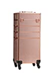 Rolling Train Case 5-in-1 Portable Makeup Train Case Professional Cosmetic Organizer Makeup Traveling case Trolley Cart Trunk (Rose Gold)